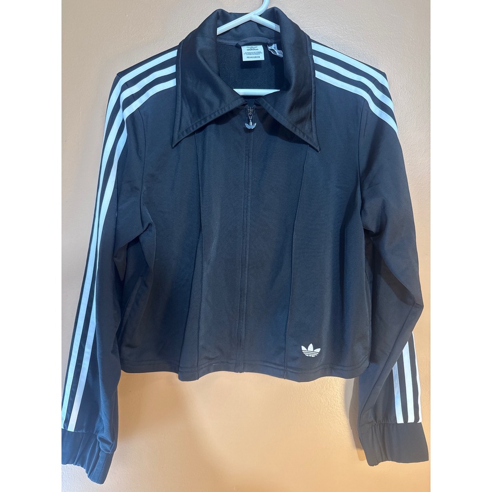 Adidas Originals Primegreen Black Cropped Track Jacket Pointed Collar XL Womens